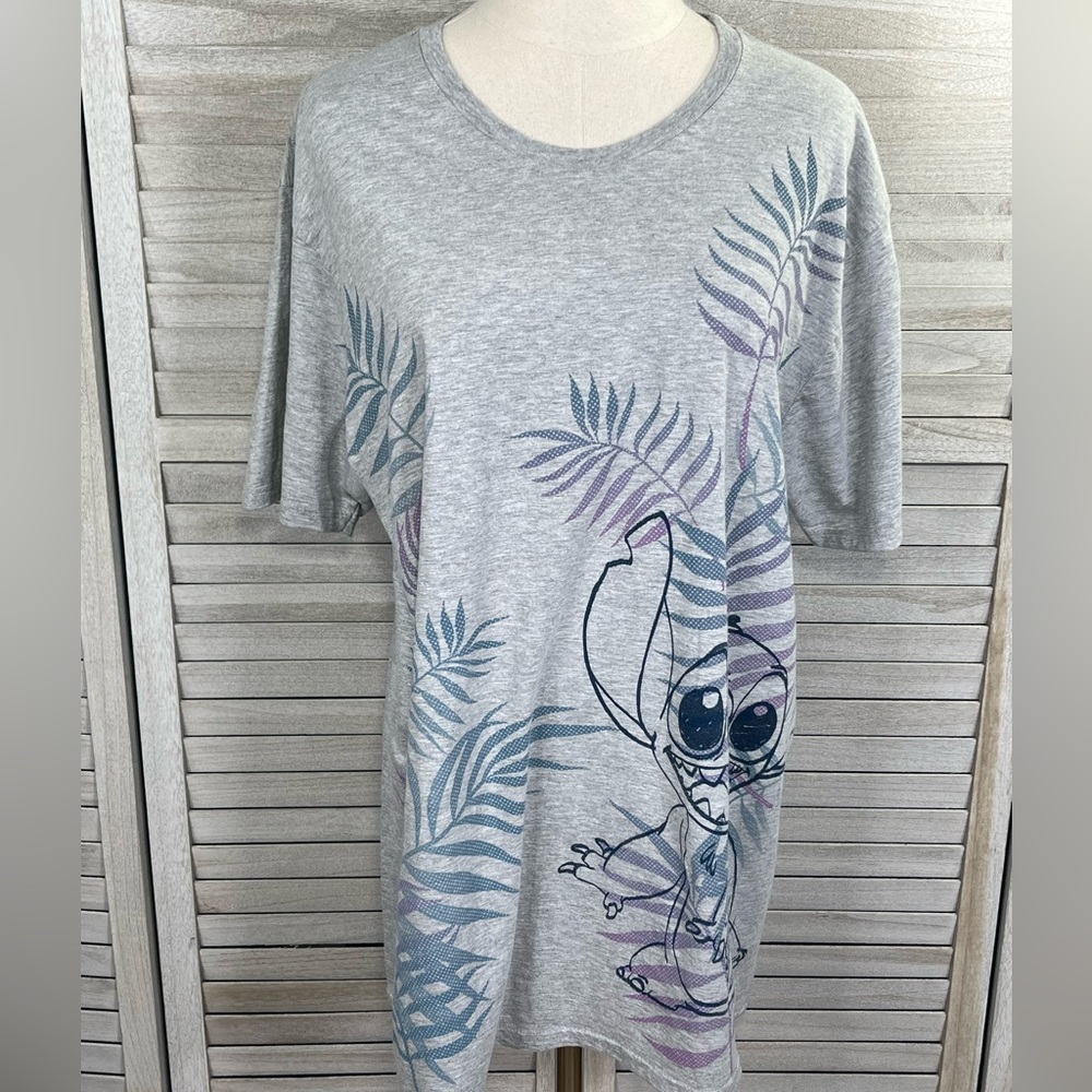 DISNEY PARKS Stitch Themed Crewneck Short Sleeve Tee Gray-XL